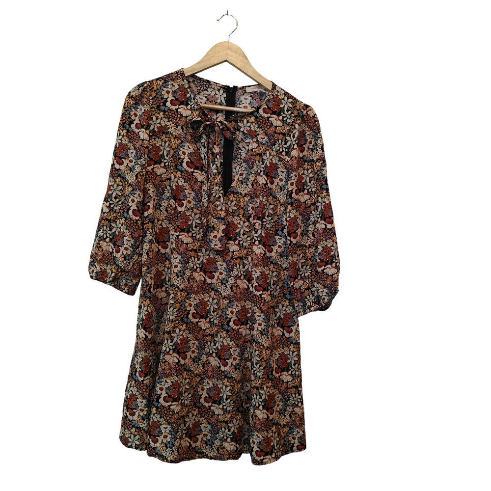 Forever 21 Floral Mini Dress Medium Boho Cottagecore Keyhole Fit Flare - Picture 3 of 5